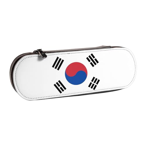 JBYJBX Vielseitiges Federmäppchen aus Leder mit Flagge der Republik Korea, kompaktes Lederetui für Damen, Herren, Schwarz , Einheitsgröße von JBYJBX