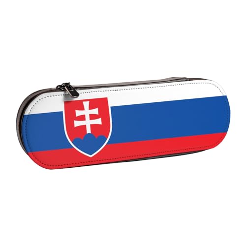 JBYJBX Vielseitiges Leder-Federmäppchen mit Flagge der Slowakei – kompaktes Lederetui für Damen und Herren von JBYJBX