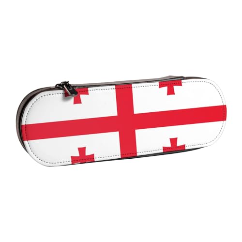 JBYJBX Vielseitiges Leder-Federmäppchen mit Flagge von Georgien – kompaktes Lederetui für Damen und Herren von JBYJBX