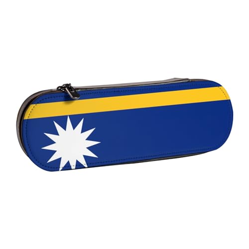 JBYJBX Vielseitiges Leder-Federmäppchen mit Flagge von Nauru – kompaktes Lederetui für Damen und Herren von JBYJBX