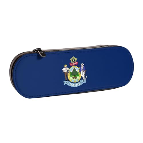 JBYJBX Vielseitiges Leder-Federmäppchen mit Maine State Flagge, kompaktes Lederetui für Damen, Herren, Schwarz , Einheitsgröße von JBYJBX