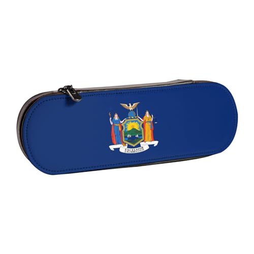 JBYJBX Vielseitiges Leder-Federmäppchen mit New York-Flaggen-Druck, kompaktes Lederetui für Damen, Herren, Schwarz , Einheitsgröße von JBYJBX