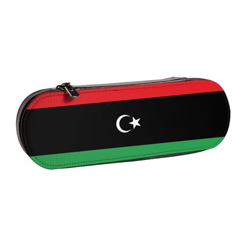 JBYJBX Vielseitiges Leder-Federmäppchen mit libyscher Flagge, kompaktes Lederetui für Damen, Herren von JBYJBX