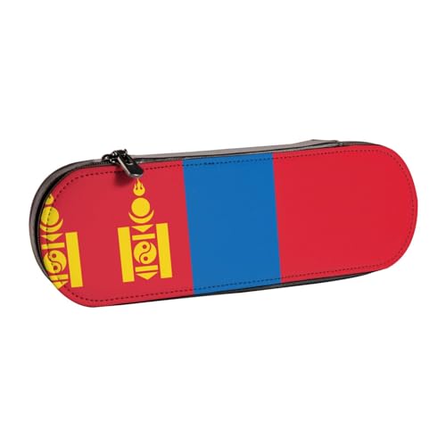 JBYJBX Vielseitiges Leder-Federmäppchen mit mongolischer Flagge, kompaktes Lederetui für Damen, Herren von JBYJBX