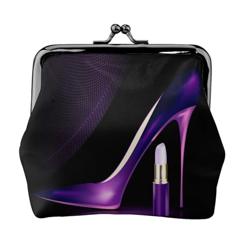 Jbyjbx Elegante lila High Heels Druck kompakte Münzbörse Niedliche kleine Reißverschluss-Geldbörse mit Kussschloss für den täglichen Gebrauch und Geschenke von JBYJBX