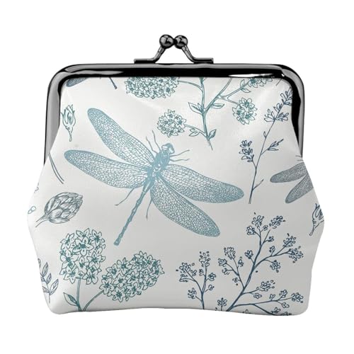 Jbyjbx Kompakte Münzbörse mit Libellen-Blumendruck, niedlich, klein, mit Reißverschluss, mit Kussverschluss, für den täglichen Gebrauch und als Geschenk von JBYJBX
