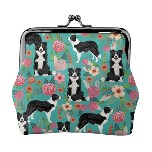 Jbyjbx Kompakte Münzgeldbörse mit Border Collie-Blumenmuster, niedlich, klein, mit Reißverschluss, mit Kussverschluss, für den täglichen Gebrauch und als Geschenk von JBYJBX