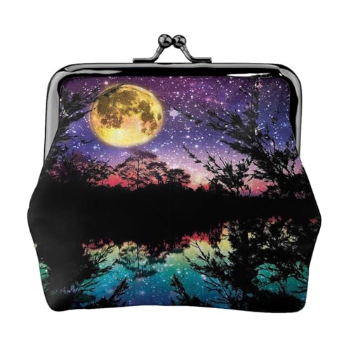Jbyjbx Kompakte Münzgeldbörse mit Nachthimmel mit Bäumen, niedlich, klein, Reißverschluss, mit Kussverschluss, für den täglichen Gebrauch und als Geschenk von JBYJBX