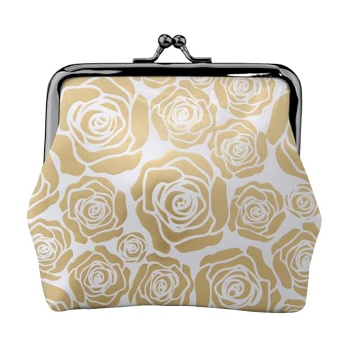 Jbyjbx Kompakte Münzgeldbörse mit vielen goldenen Blumen, niedlich, klein, mit Reißverschluss, mit Kussverschluss, für den täglichen Gebrauch und als Geschenk von JBYJBX