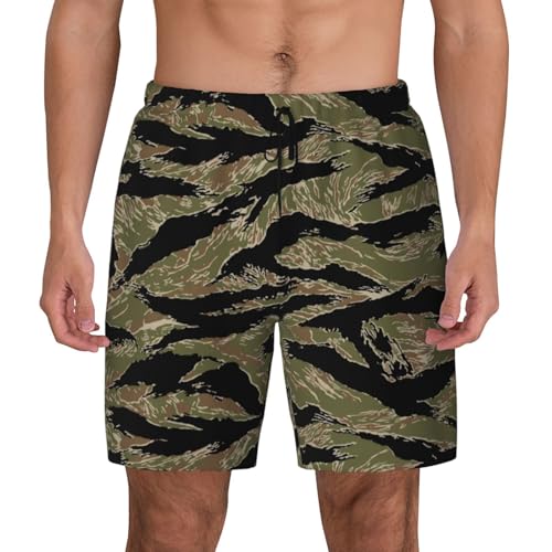 Tiger Stripe Camo Print Herren Bwim Trunks Strandshorts mit Kompressionsfutter, Anti-Scheuern, schnell trocknend, Schwarz, Large von JBYJBX