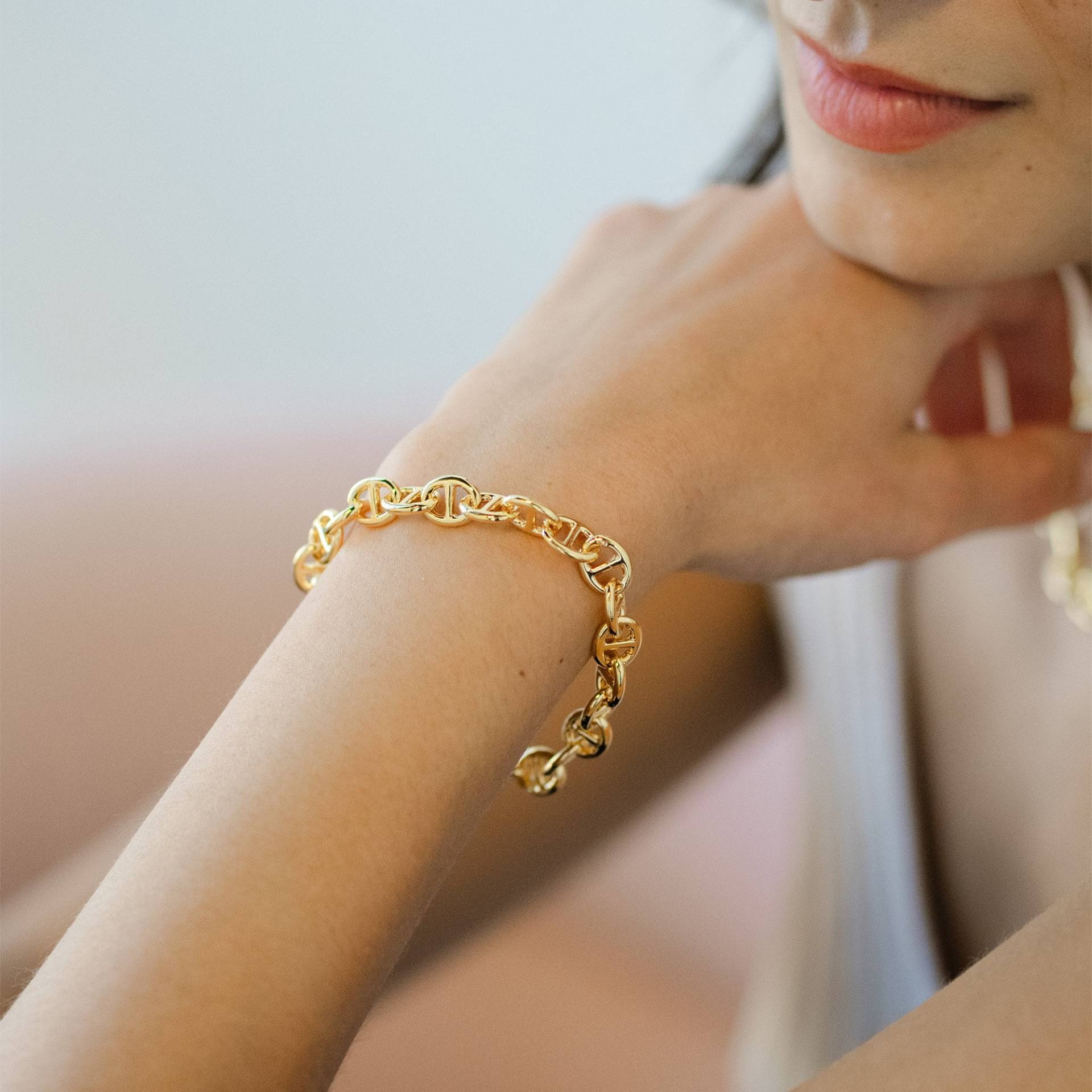 Gold Chunky Mariner Kettenarmband, Extra Dicke Goldkette Armband, Bettelarmband, Zierliche Armband Halskette Schmuckset von JBanzi