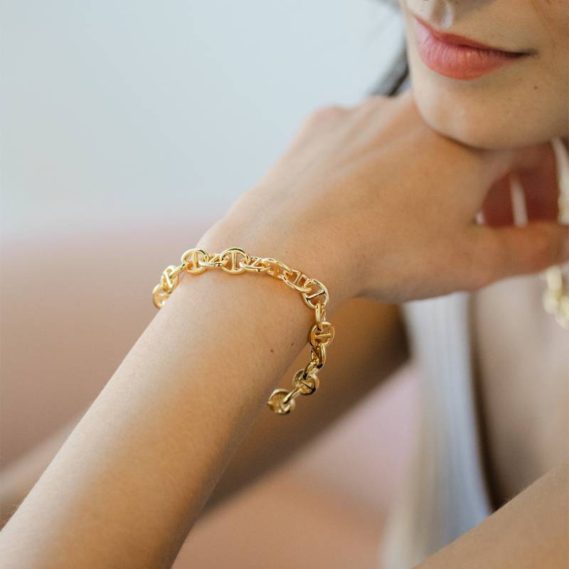 Gold Chunky Mariner Kettenarmband, Extra Dicke Goldkette Armband, Bettelarmband, Zierliche Armband Halskette Schmuckset von JBanzi