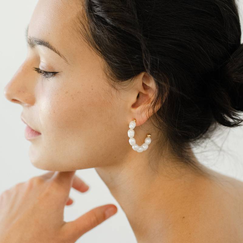 Süßwasser Perle Perlen Creolen Hochzeit Brautschmuck Vergoldet Super Leicht Für Frauen Hypoallergen Empfindliche Ohren von JBanzi