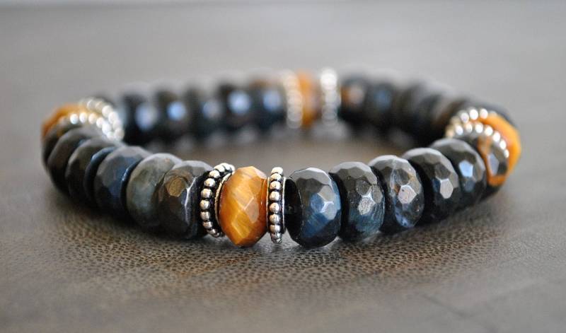Mens Tigerauge Sterling Silber Perlen Armband von JBeseda