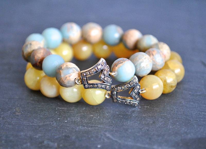 Pave Diamonds Gelb Oder Blau Opal. Stretchy Armband/Boho Armbänder/Perlen Armbänder/Braut Gemacht Armbänder/Stapeln Perlen Armbänder von JBeseda