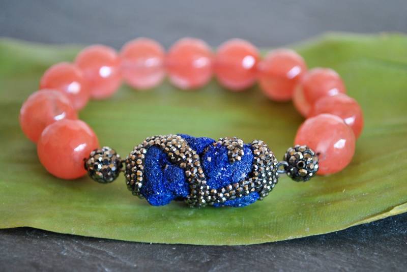 Rutilated Cherry Quartz Dehnbares Druzzy Stein Armband von JBeseda