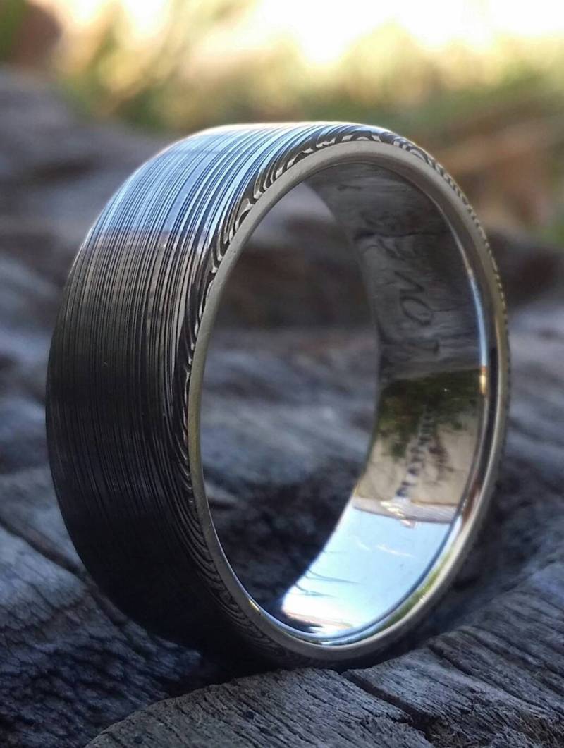 8mm Damaskus Stahl Ring Platin & Edelstahl Damasteel Ring "Blatt" Muster | Anpassbar 8mm Damaskus Stahl Ring Platin & Edelstahl Damasteel Ring "Blatt" Muster | Anpassbar von JBluntDesigns