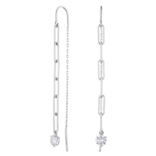 JC Jeweller Carat Damen Einfädel Ohrringe 925 Sterling Silber rhodiniert Lange Kette Ohrringe Zirkonia Ohrhänger mit Geschenkbox (Büroklammer) von JC JEWELLER CARAT