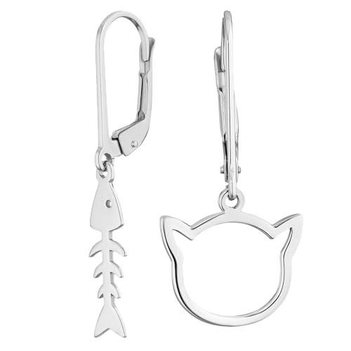 JC Jeweller Carat Damen Ohrringe echt 925 Silber rhodiniert mit Geschenkbox (Katzen und Fischskelett) von JC JEWELLER CARAT