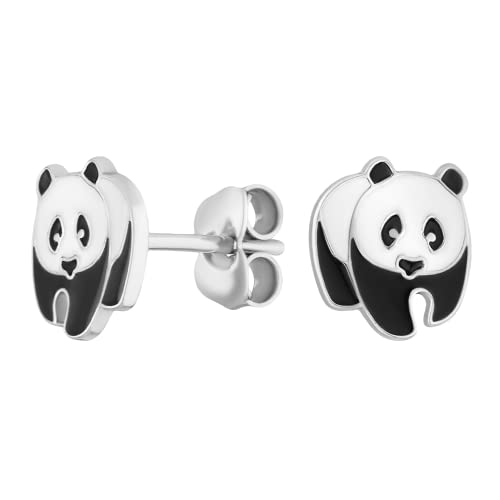 JC Jeweller Carat Mädchen Kinder Ohrstecker Teddy aus echtem 925 Silber Rhodiniert Emaille Geschenkbox Schmuck Teenagerohrringe Mädchen (Panda) von JC JEWELLER CARAT