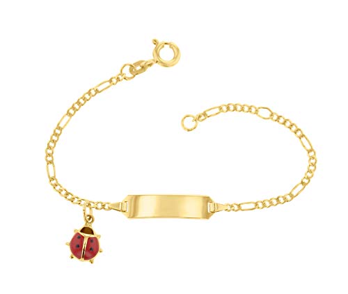 JC Schmuck 585 Gold Baby ID-Armband Kinder Goldarmband 14 cm mit Marienkäfer Anhänger rot I Figaro Armband mit Gravur Taufarmband Gold Namensarmband I Kinderschmuck made in Germany I 5.5305224 von JC Trauringe