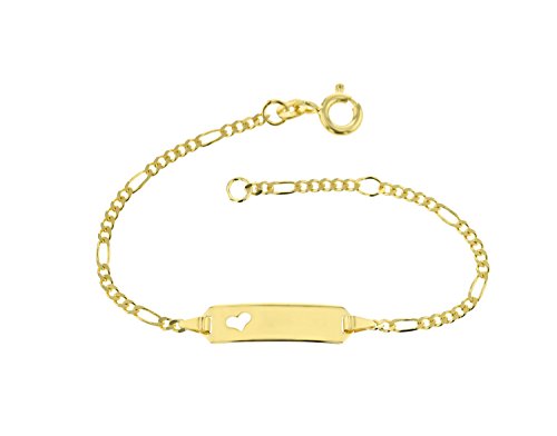 JC Schmuck 585 Gold Baby ID-Armband Kinder Goldarmband 14 cm mit Herz I Figaro Armband mit Gravur I Gold Namensarmband I Babyarmband mit Namen I Kinderschmuck made in Germany I 5.53052H von JC Trauringe