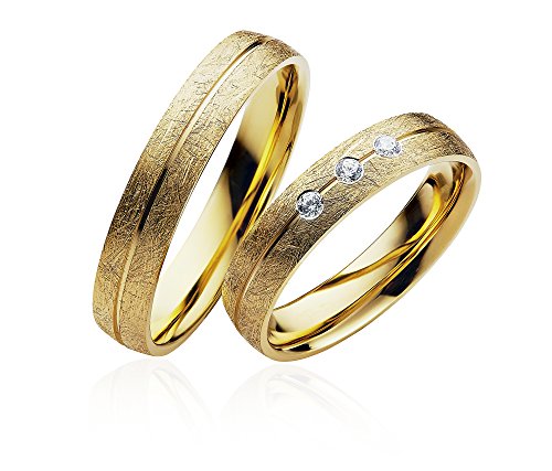 JC Trauringe 925er Sterling Silber Gold Plattiert I Eheringe mit kostenfreier Gravur I Partnerringe 4 mm breit inkl. Etui I Damen-Ring mit Zirkonia-Steinen I Größe 48 bis 72 I P904 von JC Trauringe