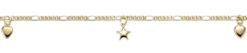 Fusskette Figaro in 585 Gold Fusskettchen mit Gelbgold Herz und Gelbgold Stern 25 cm Schmuck 85.53521-97 von JC Trauringe