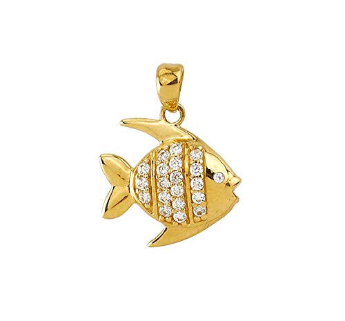 Goldanhänger Fisch mit Zirkonia in 585 Gelbgold Kettenanhänger Damen Kinder Schmuck Anhänger Gold 8023 von JC Trauringe