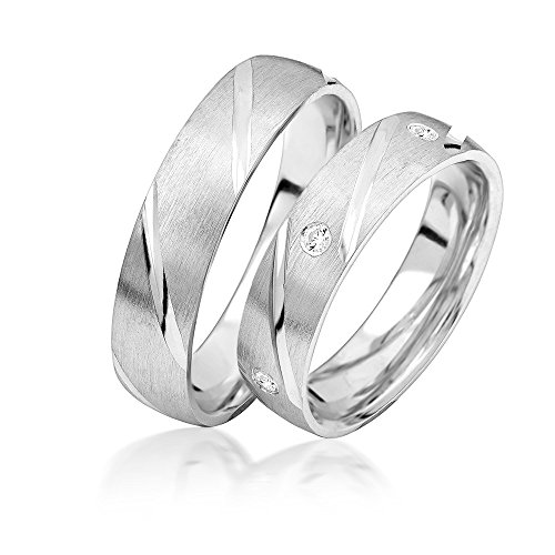 JC Trauringe 925er Sterling Silber Paar-Preis I Eheringe mit kostenfreier Gravur I Partnerringe 5 mm breit inkl. Etui I Damen-Ring mit Zirkonia-Steinen I Größe 48 bis 72 I A05-S von JC Trauringe