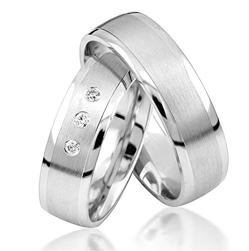 JC Trauringe 925er Sterling Silber Paar-Preis I Eheringe mit kostenfreier Gravur I Partnerringe 6 mm breit inkl. Etui I Damen-Ring mit Zirkonia-Steinen I Größe 48 bis 72 I S035-S von JC Trauringe