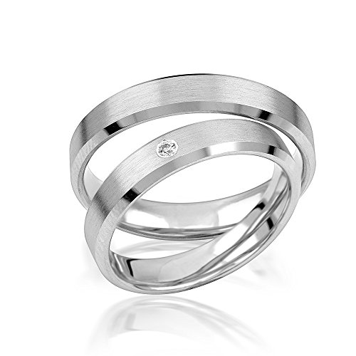 JC Trauringe 925er Sterling Silber Paarpreis I Ehe-Ringe inkl. kostenloser Gravur I Verlobungsringe 4 mm breit inkl. Etui I Damen-Ring mit Zirkonia-Stein I Gr. 48 bis 72 I S029 von JC Trauringe