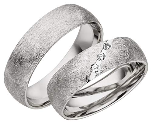 JC Trauringe 925er Sterling Silber Paarpreis I Ehe-Ringe mit kostenfreier Gravur I Verlobungsringe 6 mm breit inkl. Etui-Box I Herren-Ring ohne & Damen-Ring mit Zirkonia-Stein I Gr. 48 bis 72 I A22 von JC Trauringe