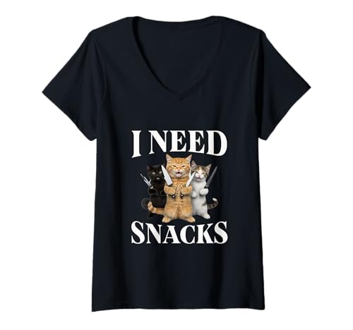 Damen I Need Snacks. Hungry Cats T-Shirt mit V-Ausschnitt von JC T-Shirts