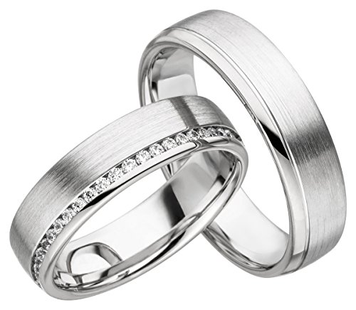 2x 333 Gold Eheringe Partnerringe Trauringe Hochzeitsringe in Weißgold mit Gravur und Steinen* JC019 von JC Trauringe