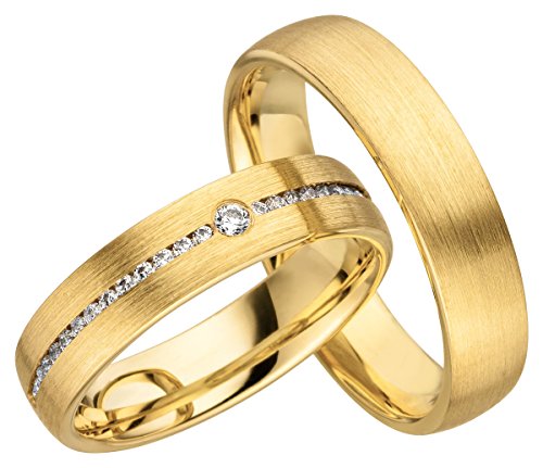 2x 585 Gold Eheringe Partnerringe Trauringe Hochzeitsringe in Gelbgold *mit Gravur und Steinen* JC022 von JC Trauringe