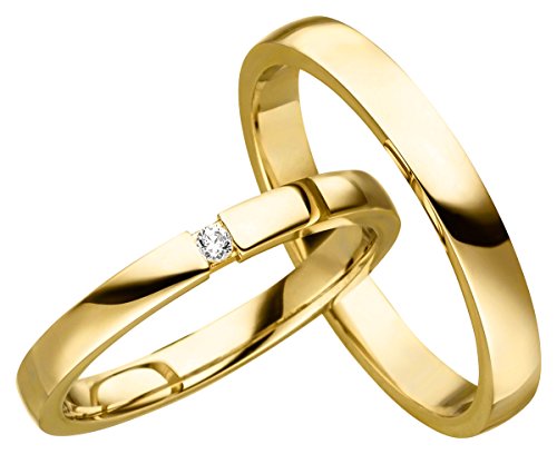 2x 585 Gold Eheringe Partnerringe Trauringe Hochzeitsringe in Gelbgold *mit Gravur und Steinen* JC025 von JC Trauringe