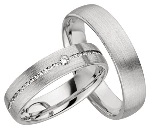 2x 585 Gold Eheringe Partnerringe Trauringe Hochzeitsringe in Weißgold *mit Gravur und Steinen* JC022 von JC Trauringe