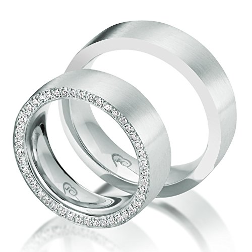 2x Eheringe Vollkranz Zirkonia Verlobungsringe Trauringe Partnerringe 2 Ringe 925 Sterling Silber JC023 *mit Gravur und Stein* von JC Trauringe