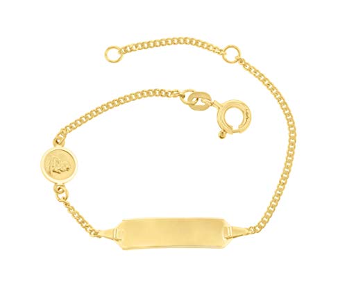 Baby- & Kinder ID-Armband Goldarmband mit Engel 333 Gold 14 cm I Panzerflach Armband mit Gravur Taufarmband Gold Namensarmband mit Namen Kinderschmuck | Nickelfrei | Made in Germany I 5.56049-98 von JC Trauringe