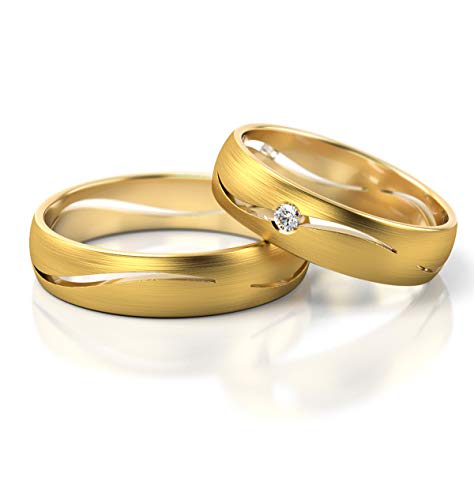 JC Gold Trauringe - Gelbgold Eheringe inklusive Steine und Gravur im Paarpreis PL258 (18 Karat (750) Gelbgold) von JC Trauringe