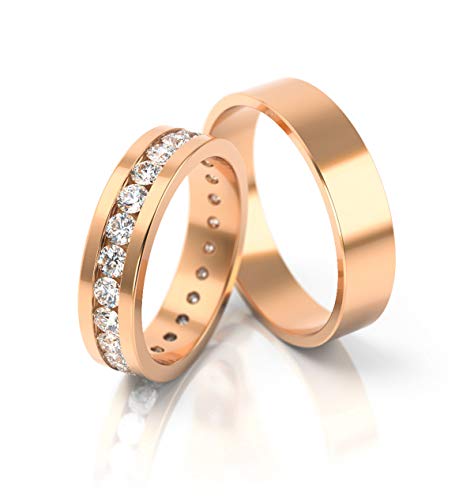 JC Gold Trauringe - Rotgold Eheringe inklusive Steine und Gravur im Paarpreis PL084 (9 Karat (375) Rotgold) von JC Trauringe