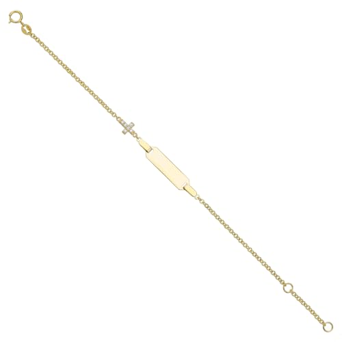 JC Schmuck 585 Gold Baby ID-Armband Kinder Goldarmband Kreuz mit Zirkonia 14-16 cm I Anker Armband mit Gravur Taufarmband Namensarmband I Babyarmband mit Namen I Kinderschmuck made in Germany I 8661 von JC Trauringe