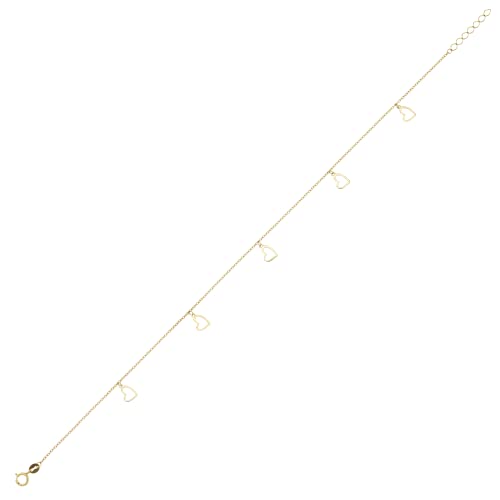 JC Schmuck | Damen Ankerkette Fusskette mit Herzen in 585 Gold | Fußkette Herzchen Fußkettchen Herz Schmuck | Länge verstellbar 23 cm bis 25 cm | 8446 von JC Trauringe