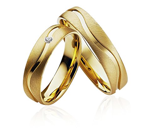 JC Trauringe 2 x Eheringe 925 Silber Gold Plattiert PAARPREIS inkl. Diamant und Gravur Ehe-ringe Verlobungs-ringe Brillant Heiraten Wedding Rings Partnerringe Platin Gold Weißgold P903 von JC Trauringe