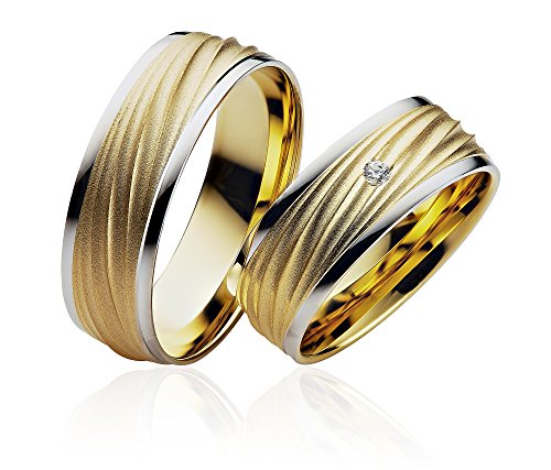 JC Trauringe 2 x Eheringe 925 Silber Gold Plattiert PAARPREIS inkl. Diamant und Gravur Ehe-ringe Verlobungs-ringe Brillant Heiraten Wedding Rings Partnerringe Platin Gold Weißgold P907 von JC Trauringe