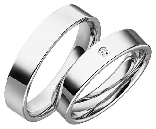 JC Trauringe 2 x Eheringe 925 Silber PAARPREIS inkl. Diamant und Gravur Ehe-ringe Verlobungs-ringe Brillant Heiraten Wedding Rings Partnerringe Platin Gold Weißgold S014 von JC Trauringe