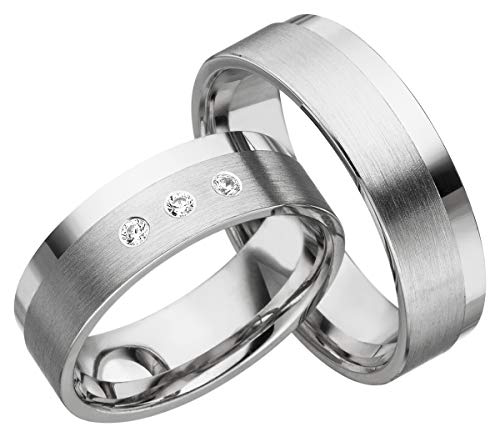 JC Trauringe 2 x Eheringe 925 Silber PAARPREIS inkl. Diamant und Gravur Ehe-ringe Verlobungs-ringe Brillant Partnerringe Wedding Rings Heiraten Platin Gold Weißgold S028 von JC Trauringe