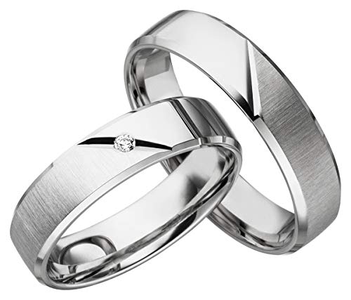 JC Trauringe 2 x Eheringe 925 Silber PAARPREIS inkl. Diamant und Gravur Ehe-ringe Verlobungs-ringe Brillant Partnerringe Wedding Rings Heiraten Platin Gold Weißgold S031 von JC Trauringe