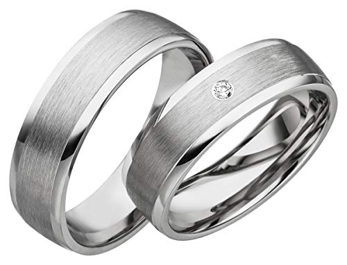 JC Trauringe 2 x Eheringe 925 Silber PAARPREIS inkl. Diamant und Gravur Ehe-ringe Verlobungs-ringe Brillant Partnerringe Wedding Rings Heiraten Platin Gold Weißgold S035 von JC Trauringe